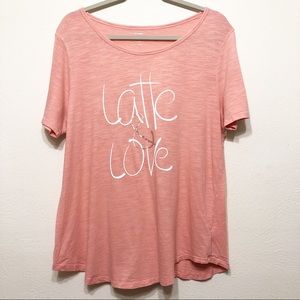 “Latte & Love” Pink & White Graphic T-Shirt - L
